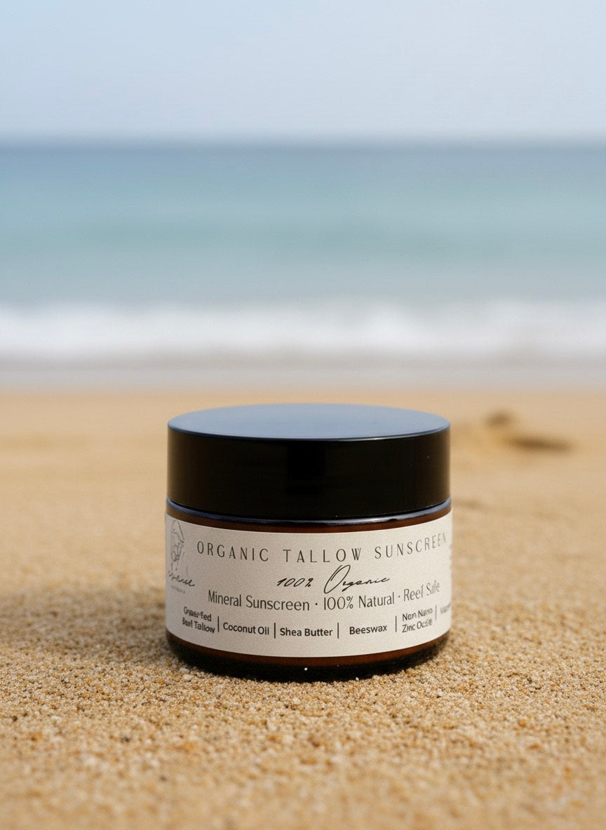 Tallow sunscreen on beach